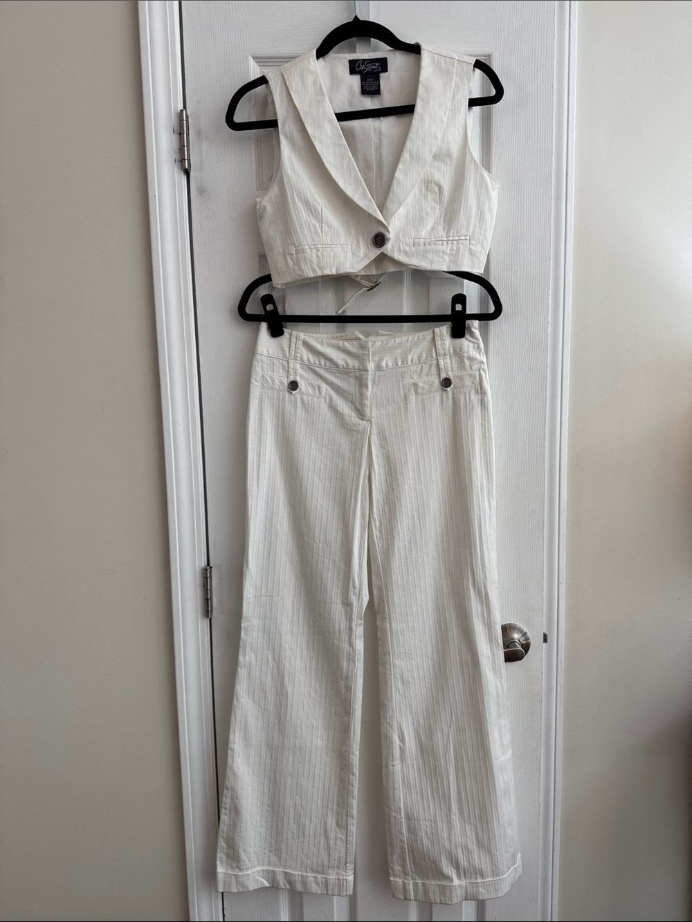 Y2K 2 Piece Low Rise Wide Leg Trouser Cropped Vest Set Office Siren Size Med/5